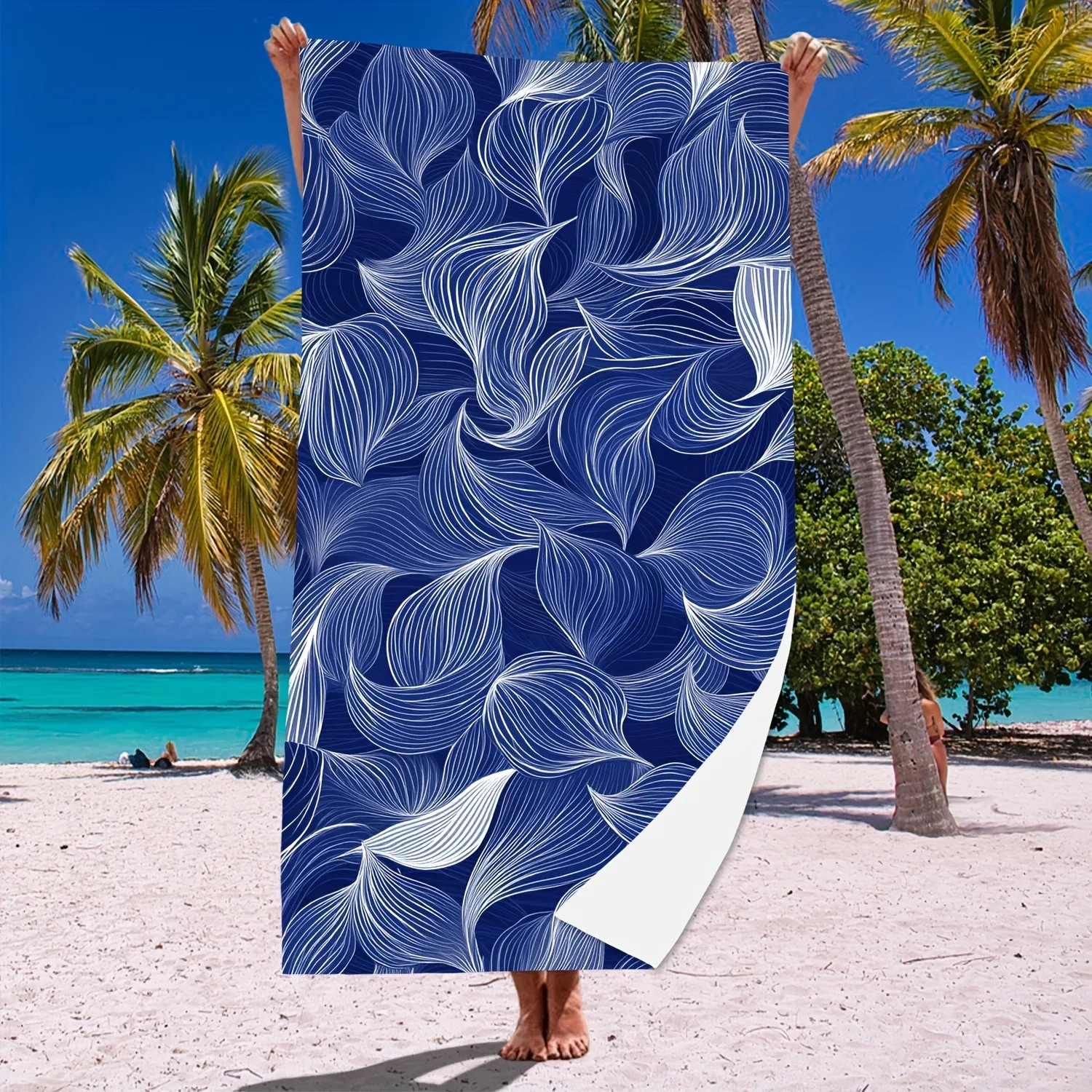 

Oversized Navy Wave Microfiber Beach Towel Quick-Dry Sand-Proof Lightweight Luxury Soft Swim Gym Yoga Camping Versatile