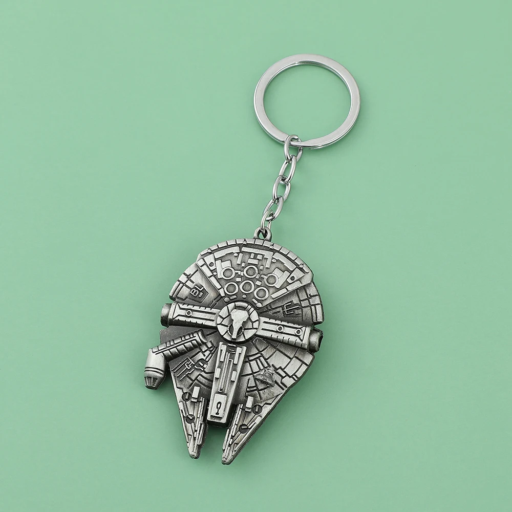 Movie Star War Millennium Falcon Spaceship Vintage Pendant Keychain Fashion Commuter Jewelry Accessories for Men Gift view 3