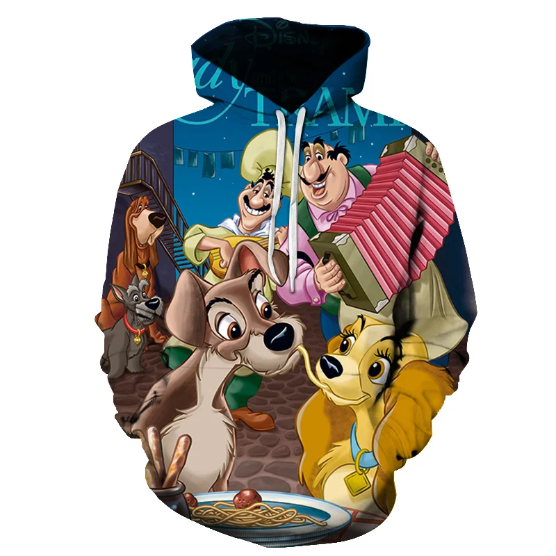 Disney-Sweats à capuche à manches longues Lady and the Tramp pour hommes et femmes, Streetwear décontracté, Hip Hop, PVD, Garçon