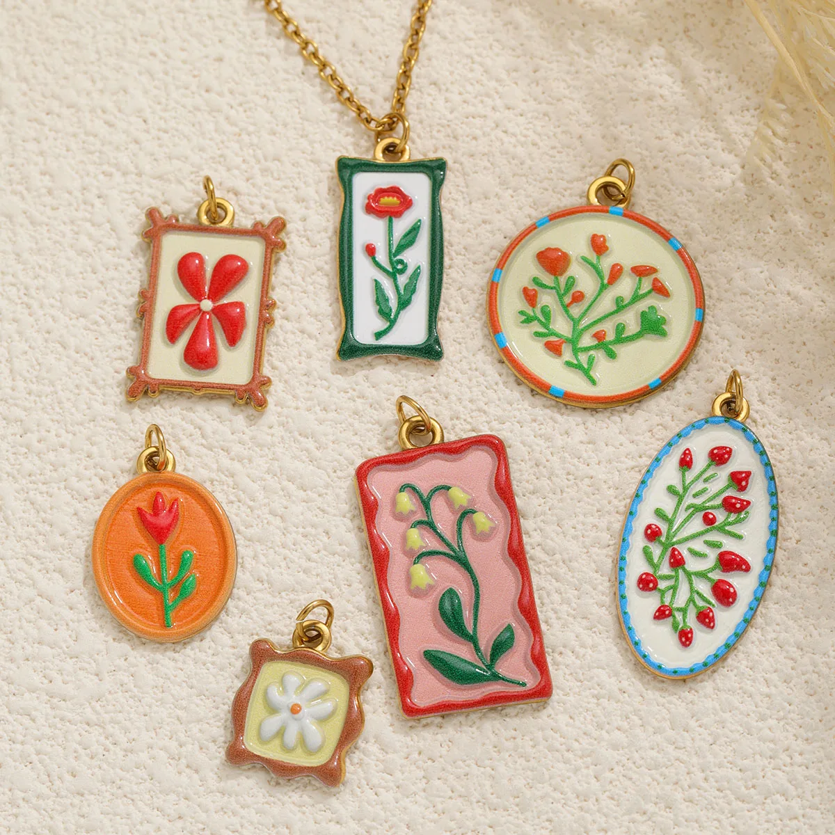 2pcs Boho Enamel Flower Pendants 18K Gold Plated Stainless Steel Charms Jewelry Making DIY Necklace Earrings Accessories Bulk - view 4