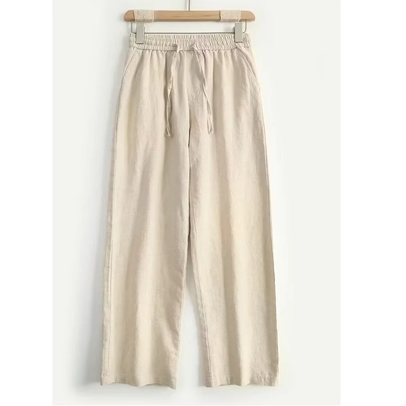 New Chinese style men's casual pants straight leg hanging wide trousers men's autumn thin loose linen pants