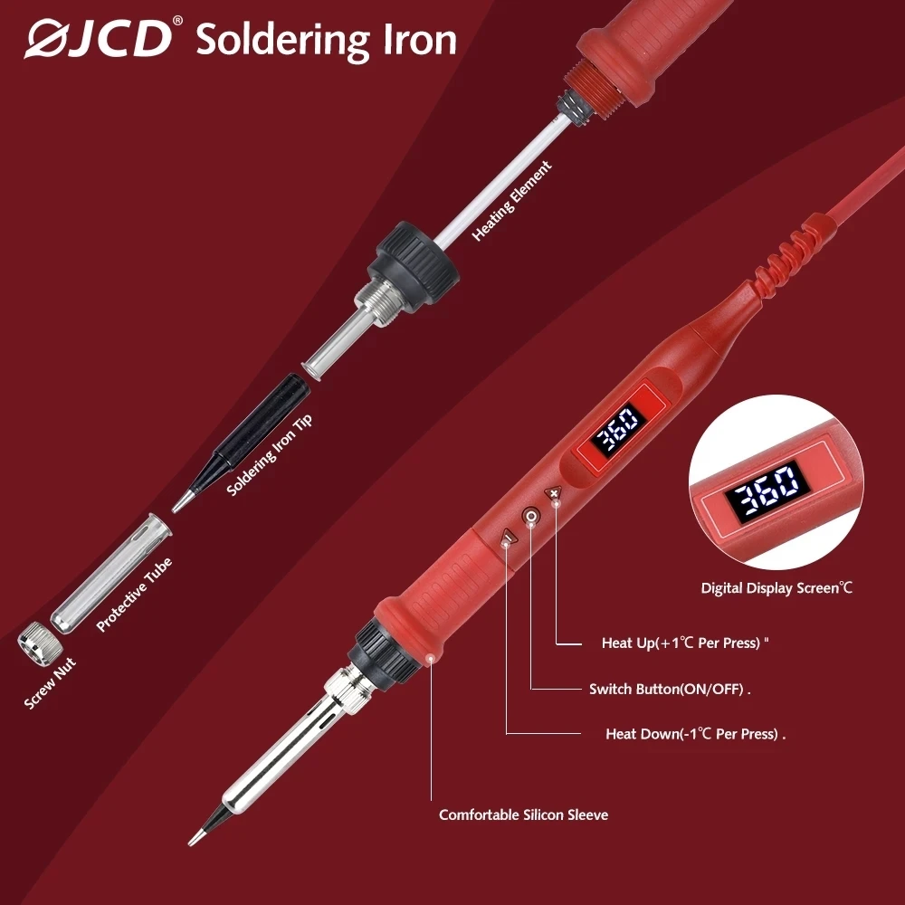 JCD Soldering Iron 908 Series Multi-function Button Adjustable Temperature 60W/80W 110V/220V LCD Digital Display Welding Tools