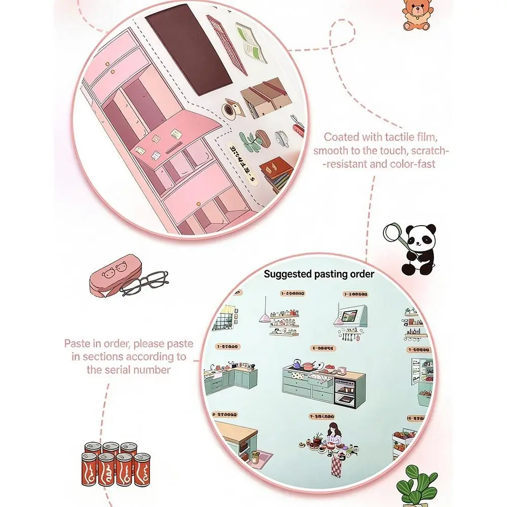 Creative Kawaii Design Landscape Sticker Dessert Theme Comfortable Work 3D Sticker Cabin Scene DIY Sticker Festival Decoration