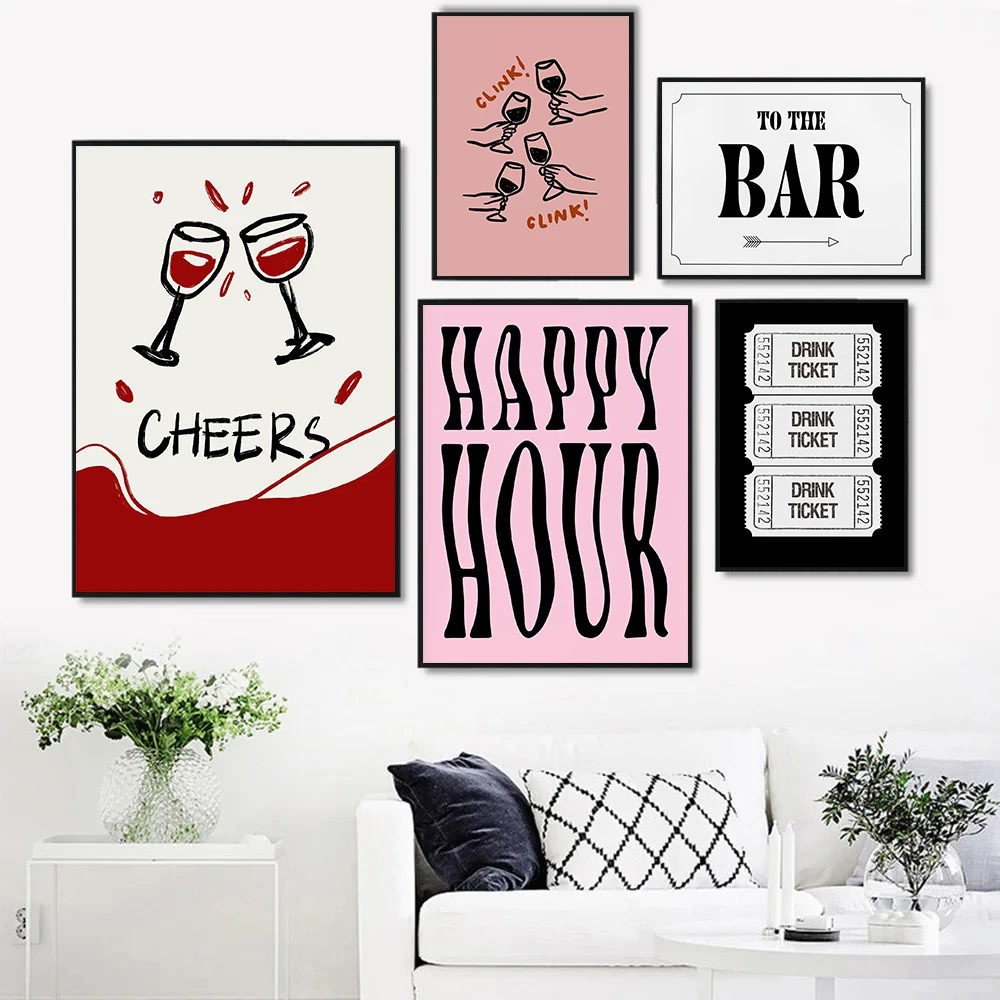 Modern Art Fashion Bar Drink Cocktails Cheers Minimalism Poster Canvas Paintings Wall Art Pictures Bar Club Home Decor