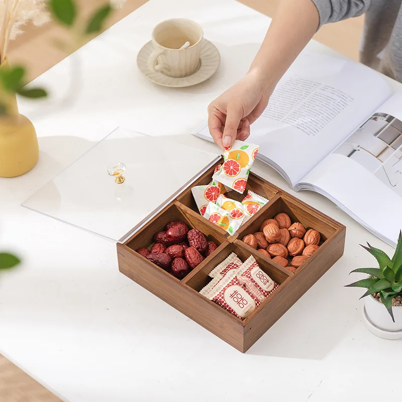 

Ресторан отель бамбук китайский стиль четыре квадрата сухофрукты поднос для закусок с крышкой гостиная чайный домик ящик для хранения десертов