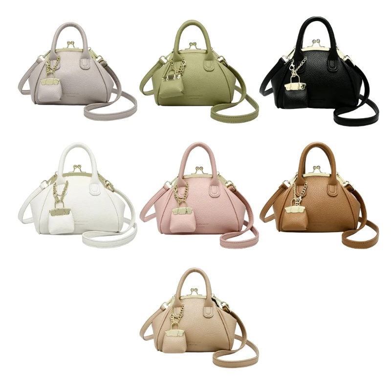 

652F Women Satchel Bag Retro Crossbody Bag Kiss Lock Shoulder Bag PU Leather Top Handle Handbag for Everyday Work