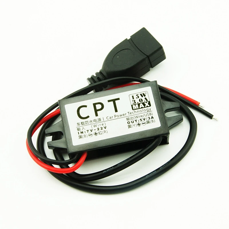 DC 7-22V To 5V 3A USB Female Regulator Waterproof Converter For Car With Overload Over Low Voltage Protection