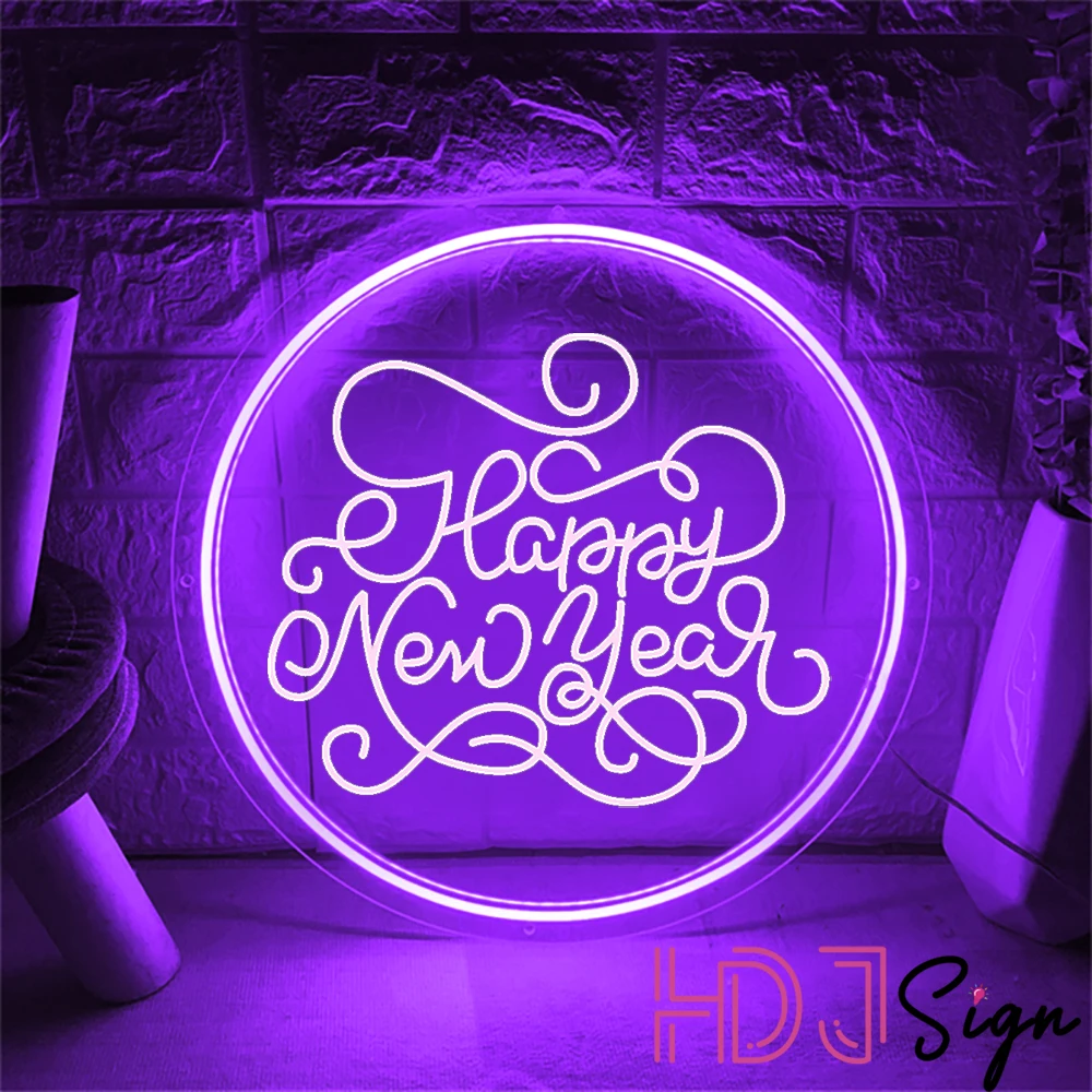 Happy New Year Neon Sign 3D Carving Home Bar Decor Cafe Wall Decoration Club Kitchen Led Luminous Christmas Signs Lights  Gift