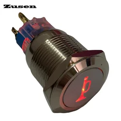 Zusen 19mm Latching Push Button Switch with Illuminated Horn Symbol IP65 Waterproof ZS19F-11ZDT/R/12V/N