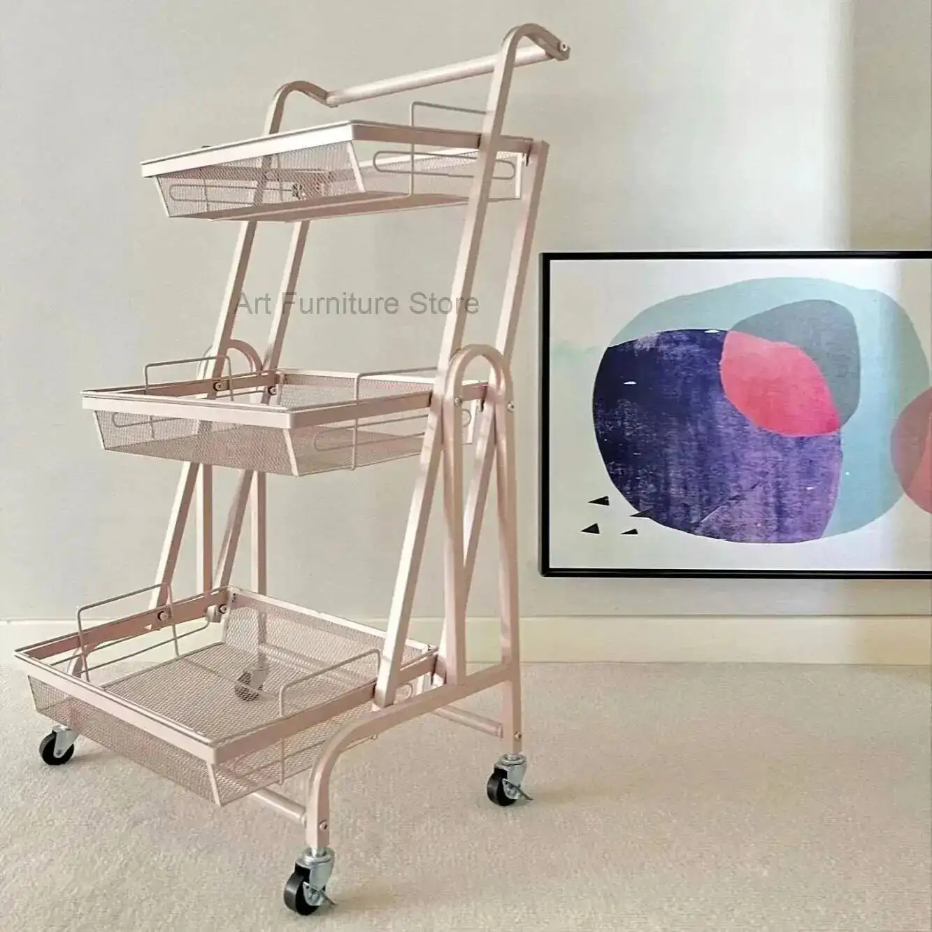 

Vegetable Kitchen Folding Placement Mobile Storage Cart Shelf Cart Living Room Floor Multi Snacks Folding Storage Racks