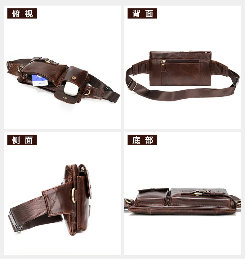 Cowhide Waist Fanny Pack Genuine Leather Slim Belt Bag Crossbody Bags with Adjustable Waistband for Men Women Bum Chest Bag