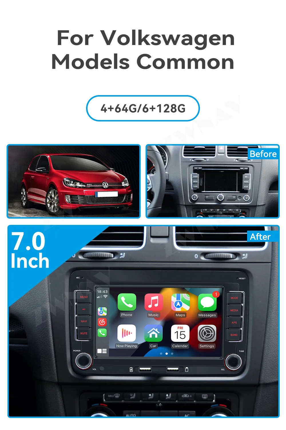 

Android CarPlay для моделей Volkswagen, обычная Автомобильная Мультимедийная магнитола, магнитола, музыкальный плеер, HD 7-дюймовый экран, GPS-навигация