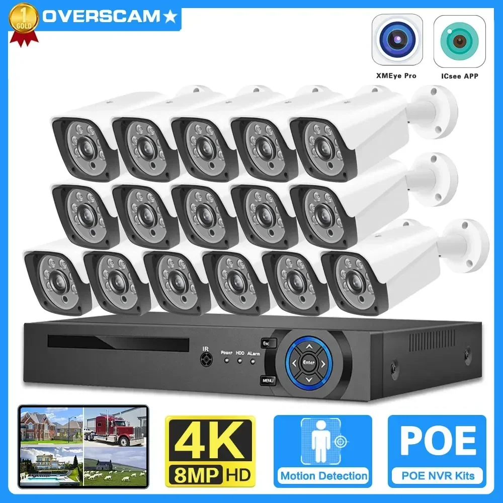 

H.265 16CH 4K POE NVR Kit Outdoor 8MP CCTV Security Camera System Human Detection POE IP Bullet Camera Video Surveillance Set