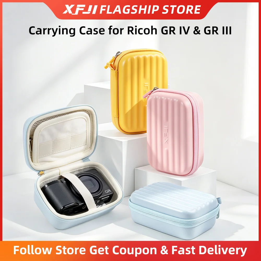 XFJI Carrying Case Compatible with Ricoh GR IV & GR III, Hard Shell PU Travel Organizer Camera Bag with Hand Strap, Case Only