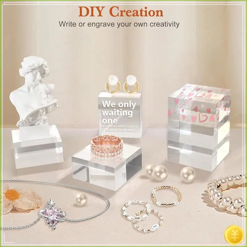 4 قطع كتل أكريليك للعرض 2X2X1 بوصة مربع الناهض عرض تقف الكأس للمجوهرات الكأس