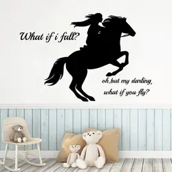 Horse What If I Fall Quote Hunter Jumper Wall Stickers Vinyl Inspirational Horse Animal Decals Girl Room Bedroom Poster DW21352
