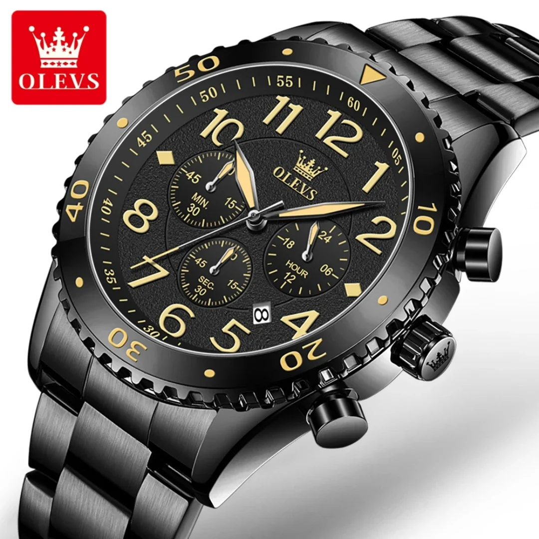 

OLEVS 9969 Quartz Fashion Watch Stainless Steel Watchband Round-dial Chronograph Calendar