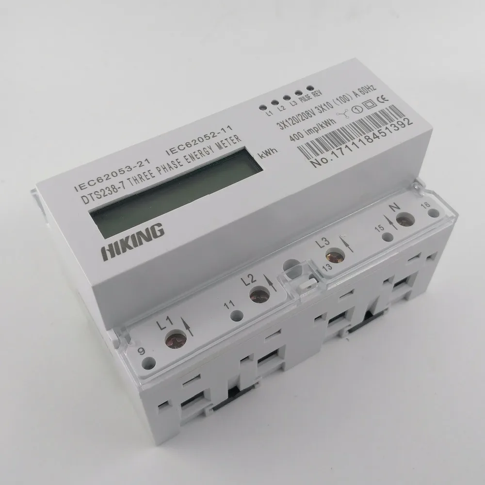 

10(100)A 3*120V/208V 60HZ three phase Din rail KWH Watt hour din-rail energy meter LCD