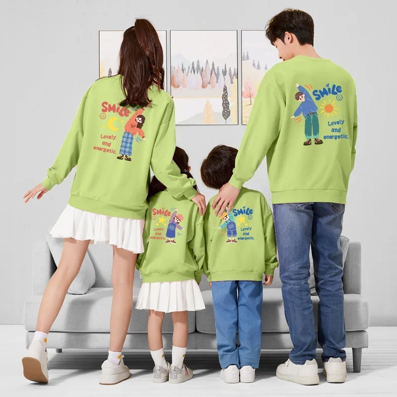 Fashion Family Matching Outfits Kids Baby Cartoon Shirts Couple Clothes Pullovers Dad Son Mom Daughter Winter Cotton Sweatshirts