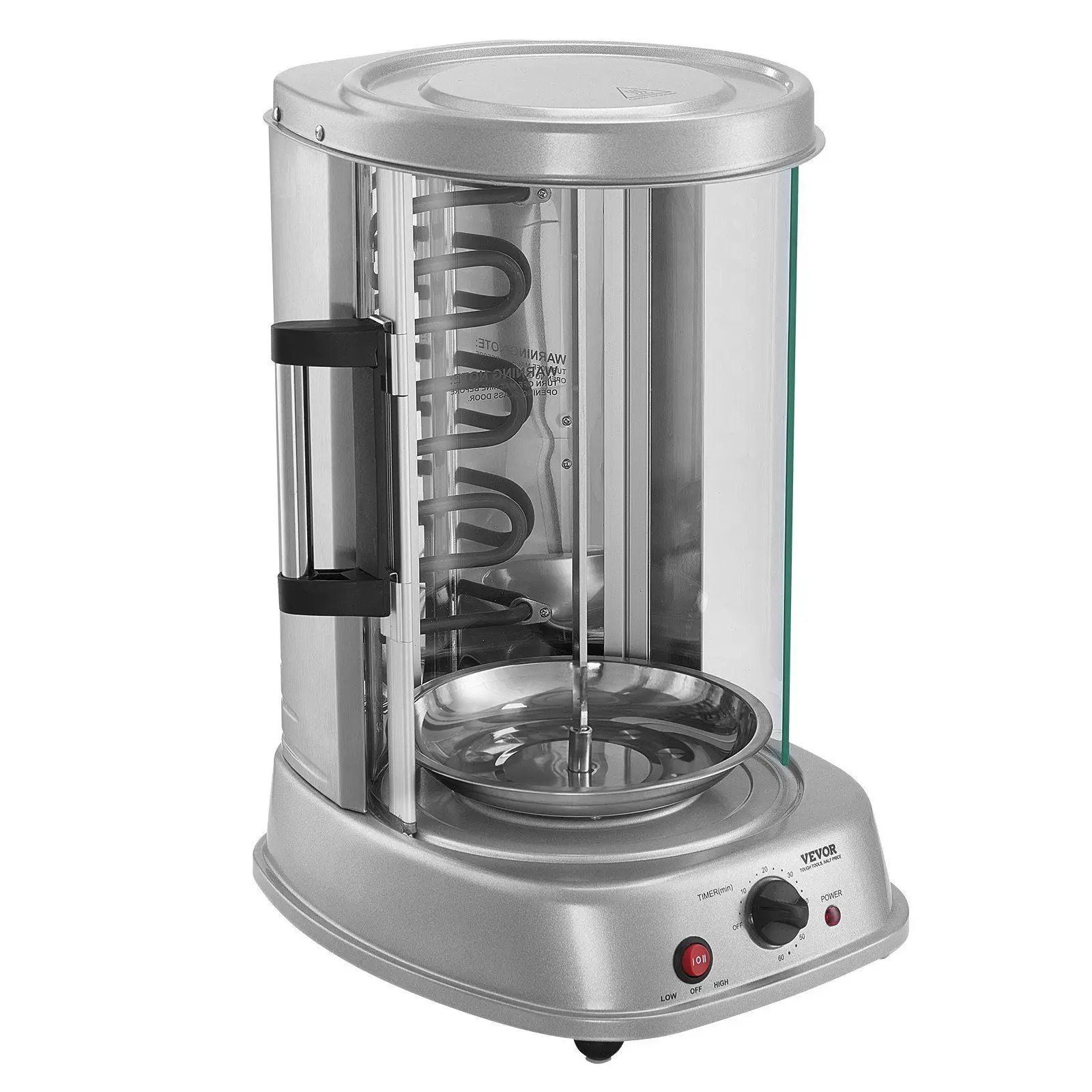 

Vertical Shawarma Grill Machine Stainless Steel 360° Rotation 419°F Rapid Heat Glass Door with Accessory Skewer Kit