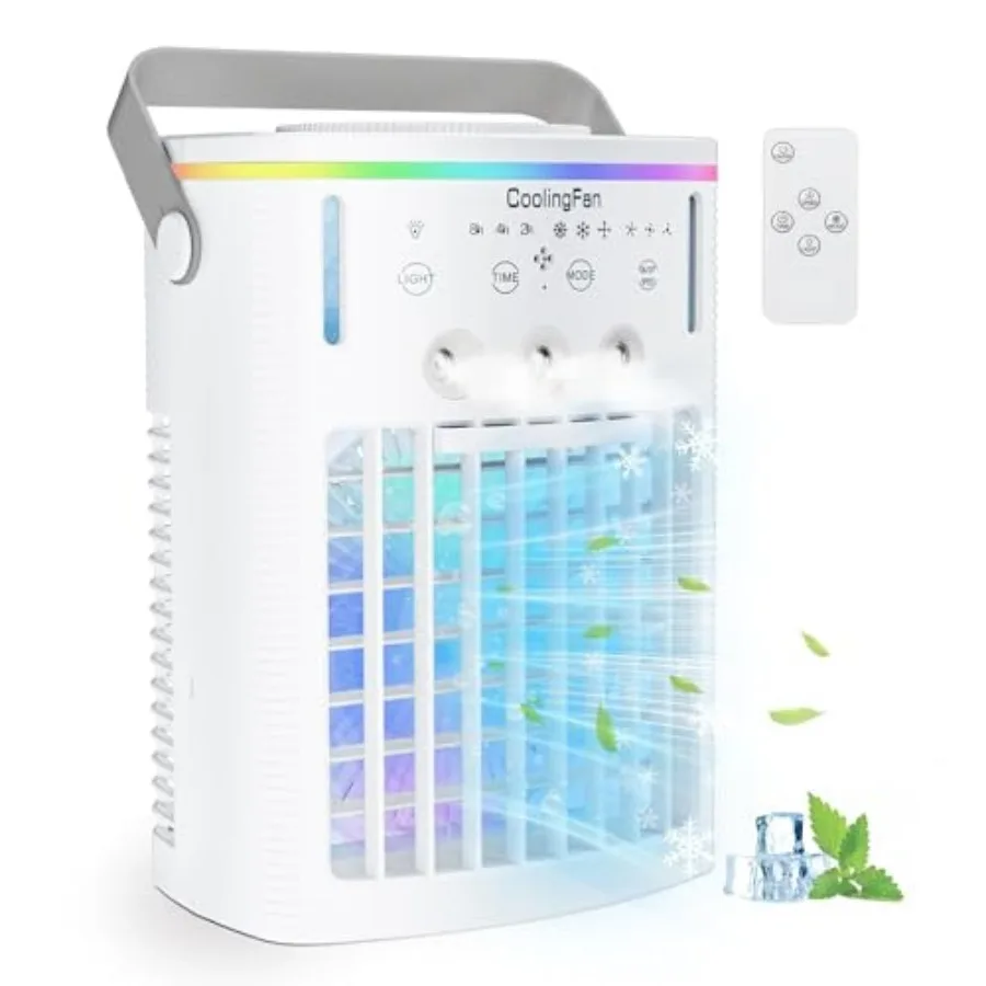

Portable Air Conditioners Cooling Fan: 2026 Upgraded 4-IN-1 Portable AC Unit with 2 Cooler Mist and Speeds 1200ml Remote Contro