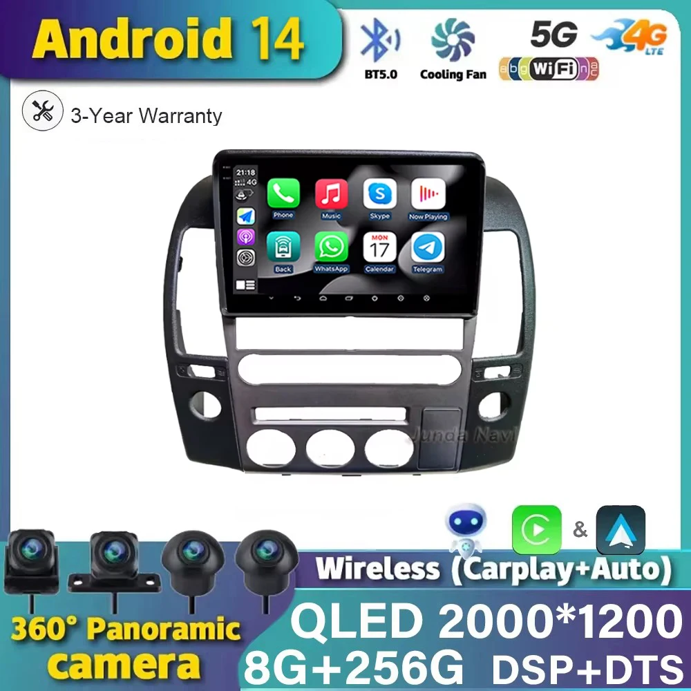 Rádio automóvel para Nissan Navara, Android 14, leitor de vídeo multimédia, GPS, 4G Carplay, Autoradio, 2K QLED Head Unit, Colo, D40, 2004-2010