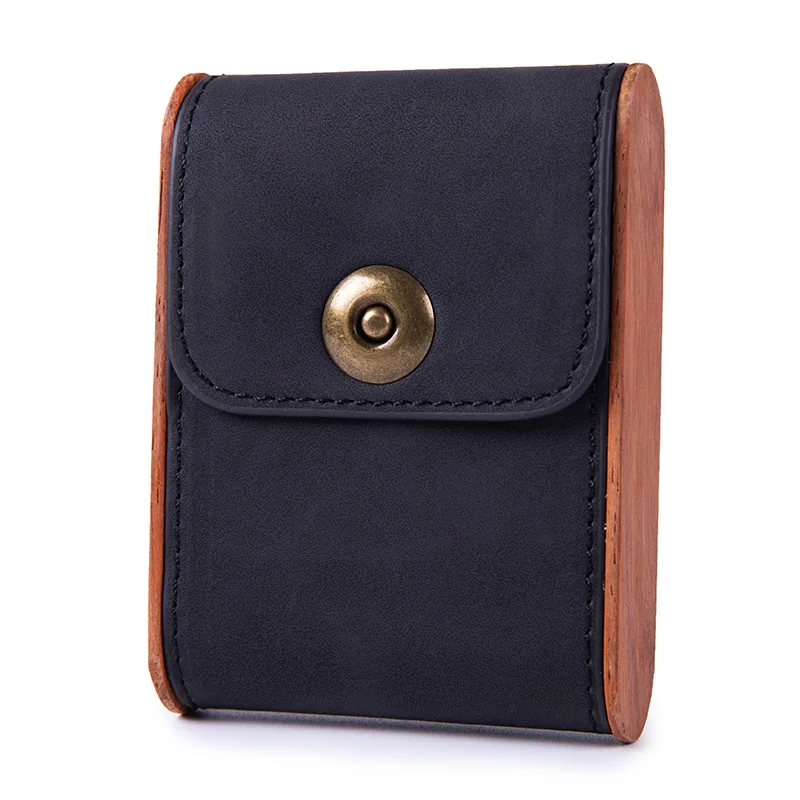 It Can Accommodate 0.7MM 20 Cigarettes With Magnetic Buckle Clamshell Vertical Solid Wood Leather Cigarette Case