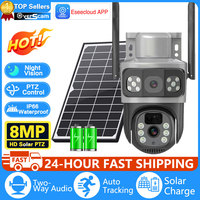 4K 8MP WiFi Solar Battery Camera 128G Card Dual Lens Dual Screen Outdoor Security Protection PTZ Cam PIR Human Detection CCTV