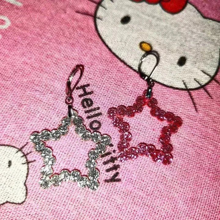 Korean Version Internet Celebrity Heart Niche Design Shibuya Hot Girl Japanese Y2K Glitter Star Ultra-Light Fabric Earrings Ear