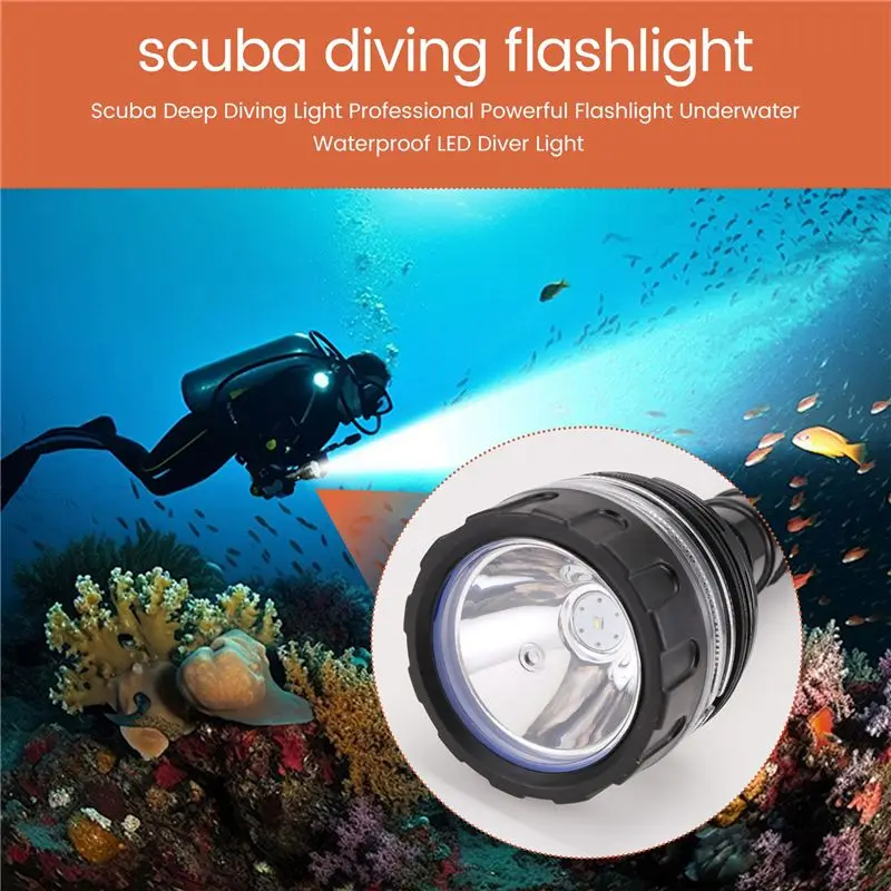 [A93Z!】 Scuba Deep Diving Light Professional Powerful Flashlight Underwater Waterproof LED Diver Light