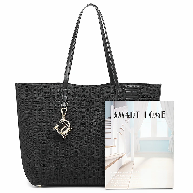 Bolso Tote con Estampado de Letras de la Marca CH, Bolso de Mano con Colgante Metálico, Bolso de Hombro Versátil para Viajes Diarios de Gran Capacidad