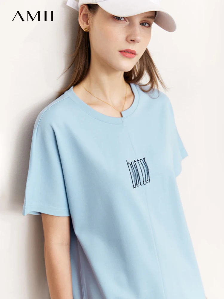 AMII Minimalism Women's Vestido Embroidery Letter Short Sleeve T-shirt Dresses for Women 2023 Summer New Straight Dress 72240829