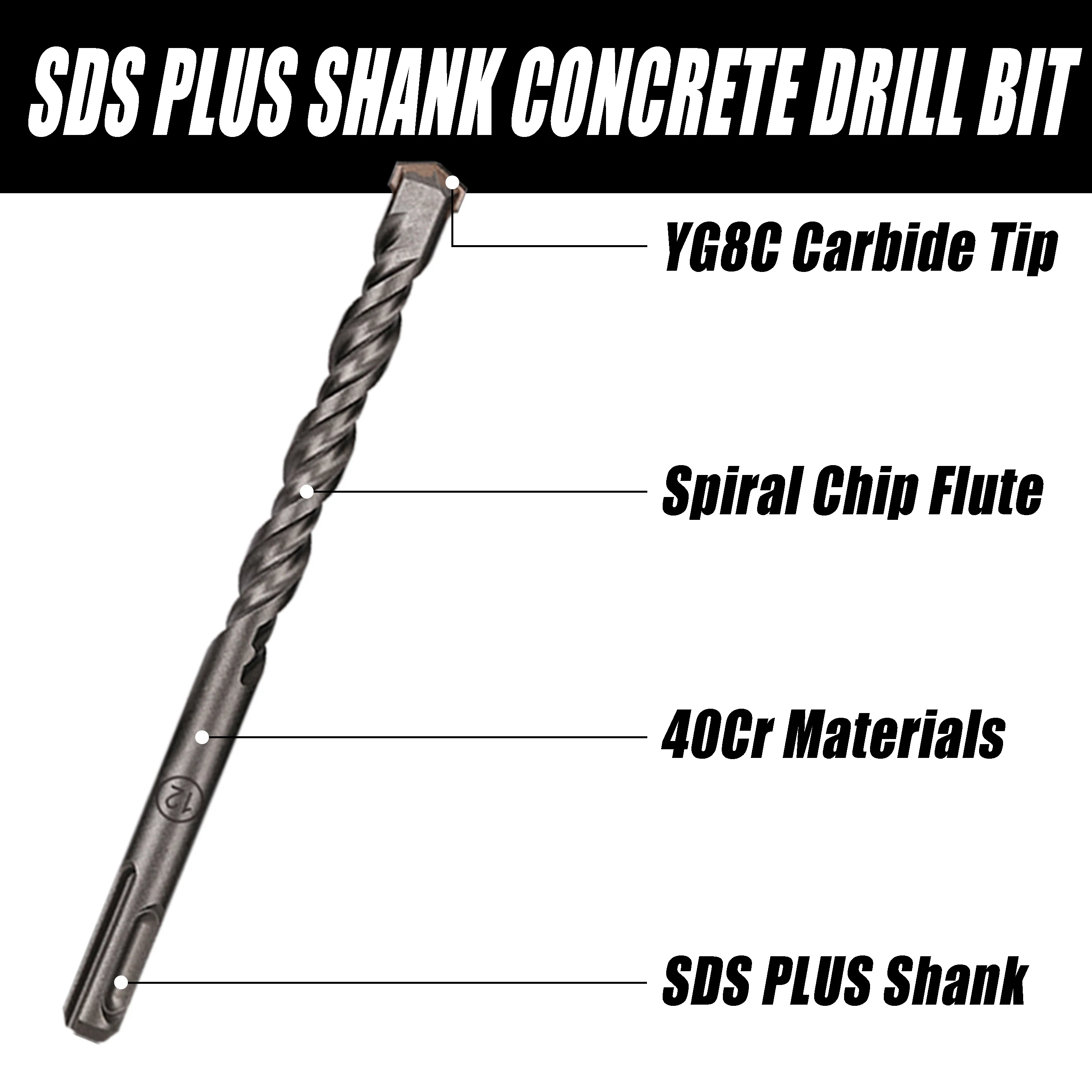 10pcs SDS PLUS Electric Hammer Drill Bits Point Chisel/Flat Chisel Set With Plastic Box ,Masonry Concrete Drill Bit