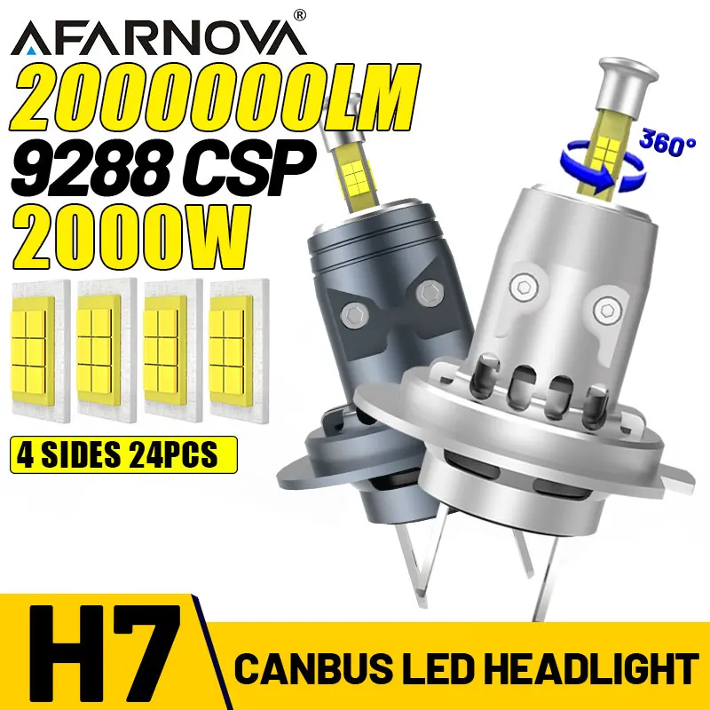 

LED Car Headlight Bulb 360 H7Canbus 2000W 2000000LM Light For Car Turbo 3D H7 LED Mini HeadLamp Size Wireless With Fan 6000K