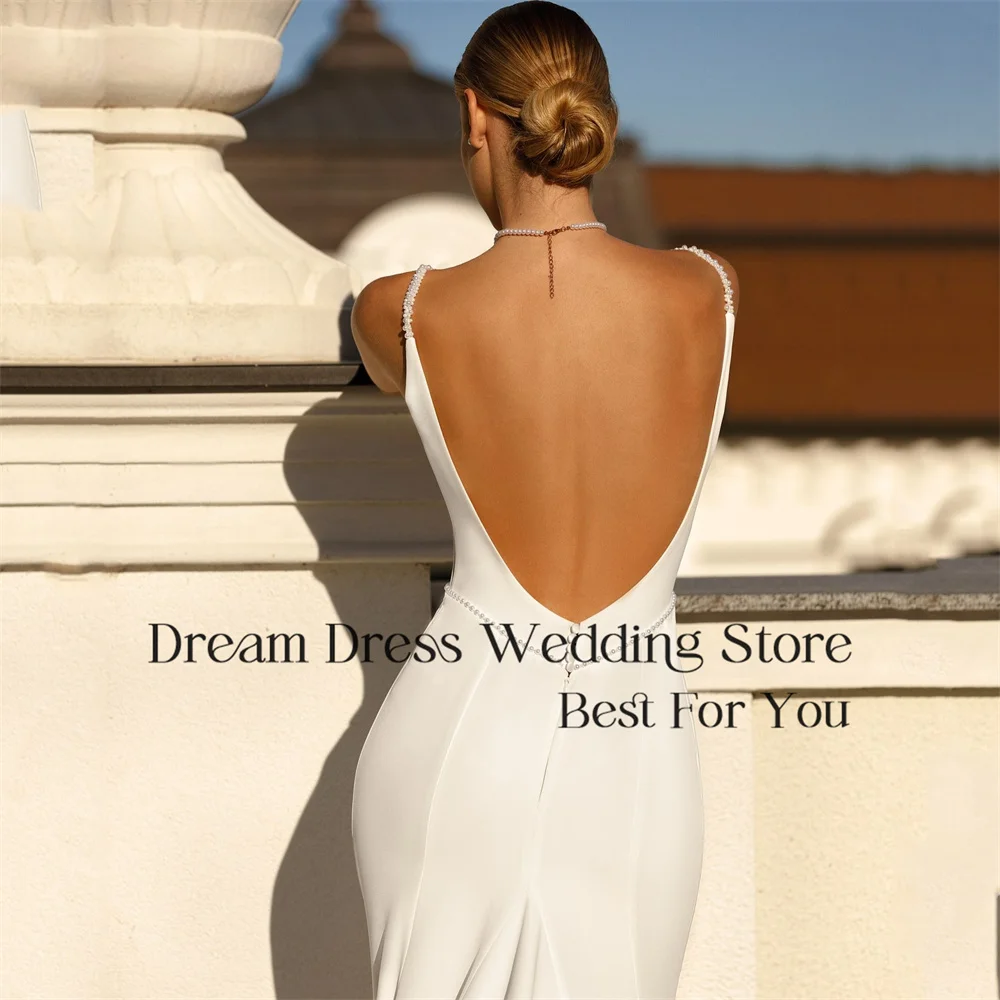 أنيقة حورية البحر الديكور فستان الزفاف المرأة الخامس الرقبة مفتوحة الظهر السباغيتي الأشرطة شال فستان زفاف Vestidos De Novia مخصص