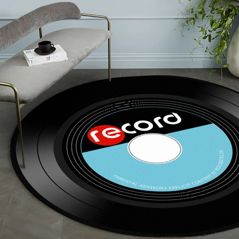 Vintage Fashion Vinyl Record Print Round Skateboard Living Room Bedroom Floor Mats Rug Home Decor 3D Circular Carpet