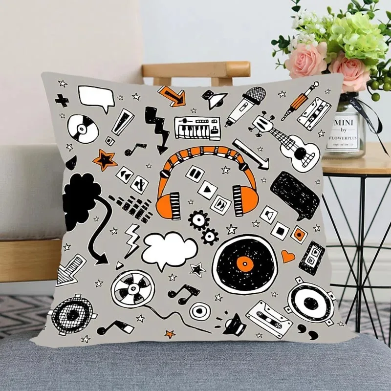 Musical Instrument Pattern Pillowcase Office Living Room Car Ornaments Home Pillowcase