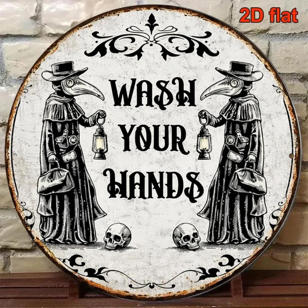 CIFBUY Retro Plague Doctor Skull Hand Wash Aluminum Wall Art Waterproof Wearproof Home Bar Kitchen Yard Room Decor Gift