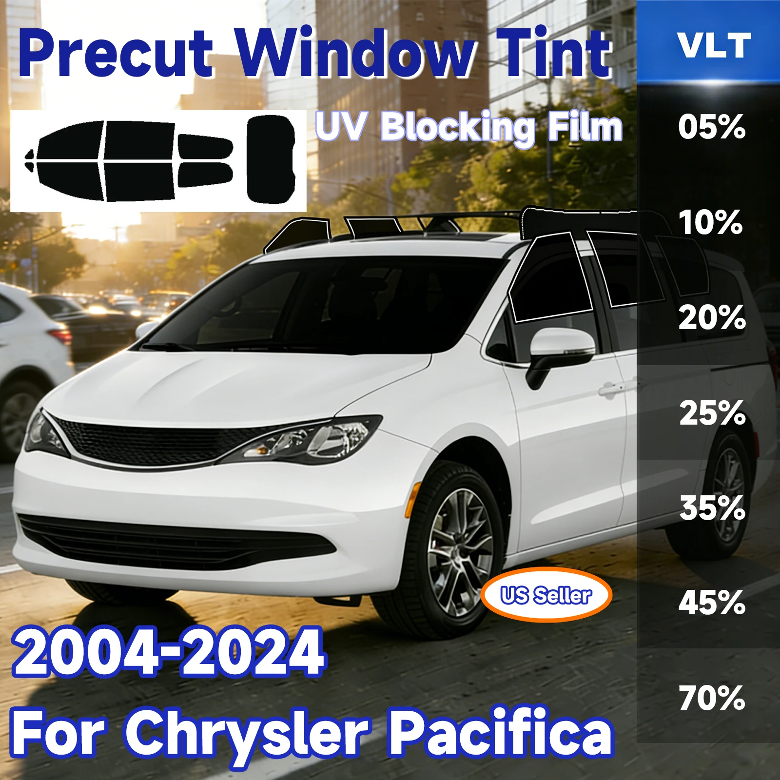 Window Tint Precut for Chrysler Pacifica 2004-2024 Auto Accessories Sun Heat 2Ply Anti-Shatter, Uv Blocking, Privacy Protection
