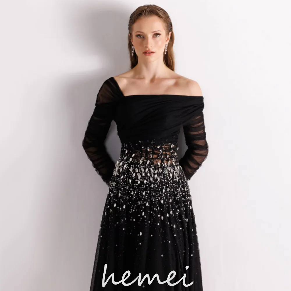 Shiny Crystals Customized One Shoulder Prom Dresses A Line Sexy A Line Party Gowns Long Sleeve Evening فساتين سهرة
