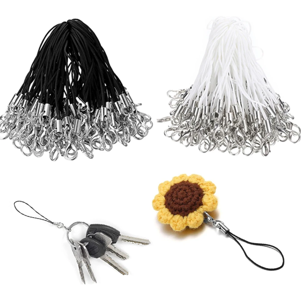 50/100Pcs Black White Strap Charm Cord Lanyard Lariat Cord Lobster Clasps For DIY Keychains Key Rings Jewelry Making Supplies
