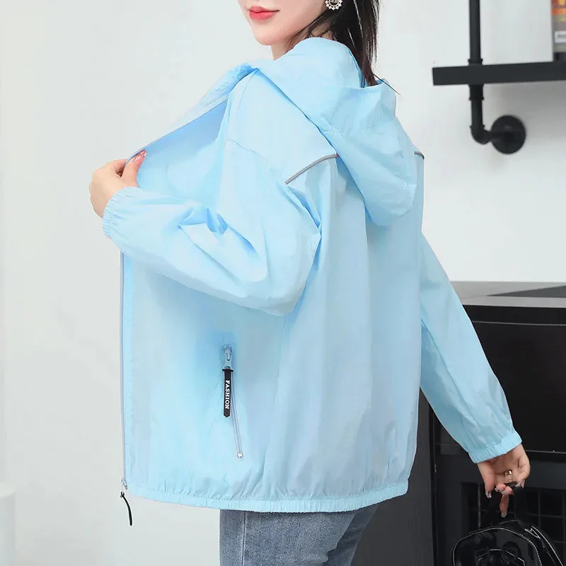 

2025 Korean Loose Fitting Sunscreen Suit Summer O-neck Zipper Windproof Jacket Women's Ultra-thin Lightweight Sunscreen Jacket