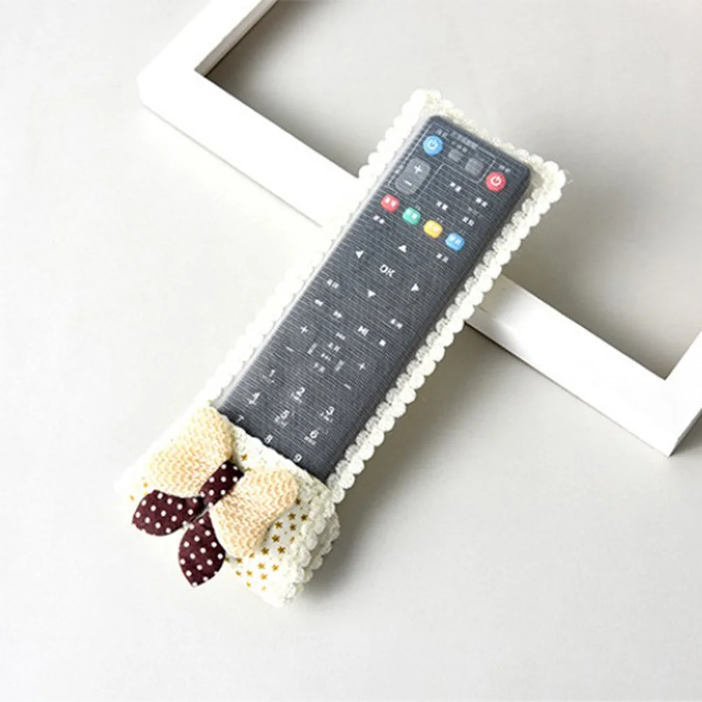 

1pc Butterfly Bow Remote Cover European Style Lace Design Dust Protective Case For Middle Size Remote Beige Fabric Accessory