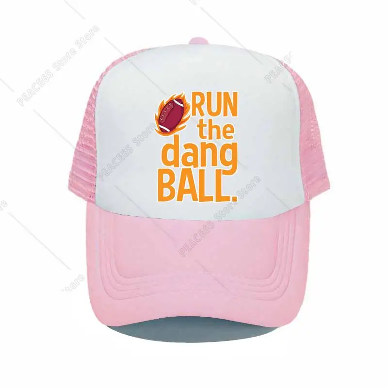 Funny American Football Visor Trucker Hat Run The Dang Ball Classic Snapback Caps Fire Rugby Hard Dad Hats School Sports