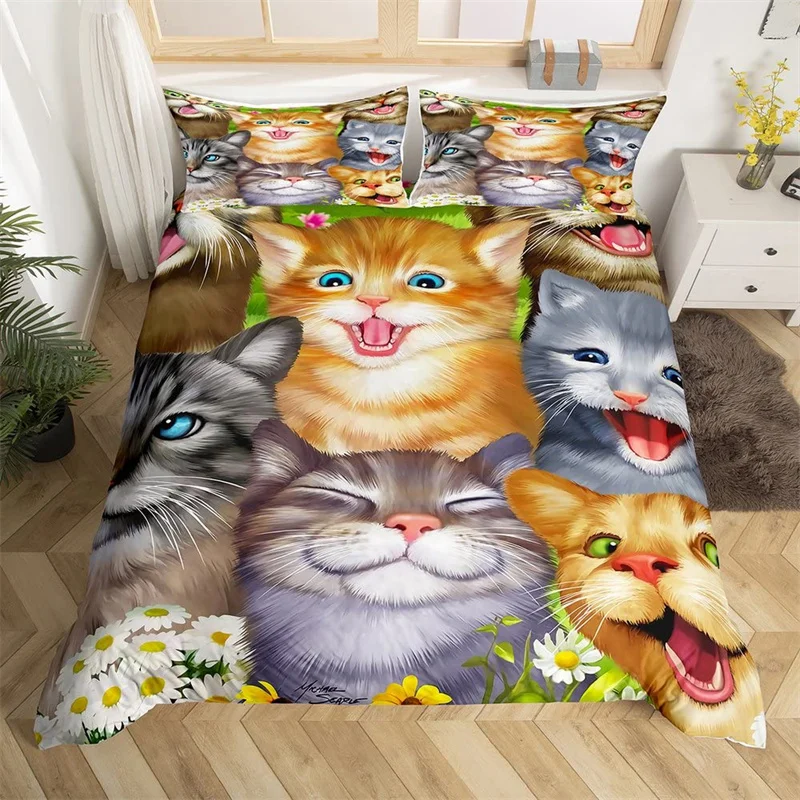 

Kids Cat Duvet Cover Set Twin Full 3D Cartoon Animal Bedding Set Microfiber Cute Pet Comforter Cover For Cat Lover's Girls Boys