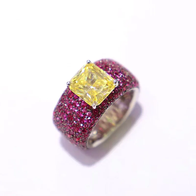 

ZOCA Luxury Ruby Ring 925 Sterling Silver Zircon Zircon Set Yellow Diamond Ring Boutique Jewelry Women's Cocktail Party Gift