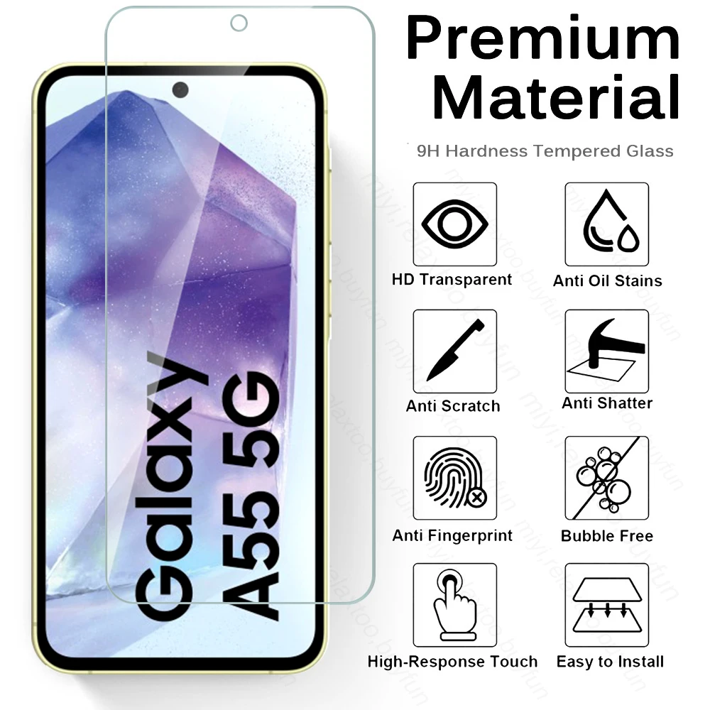 Protecteurs d'écran pour Samsung Galaxy A55 5G Glass 9H Guatemala Glass Cover, Samsung A 55, Samsung 55A, Samsung 2024, 3 pièces