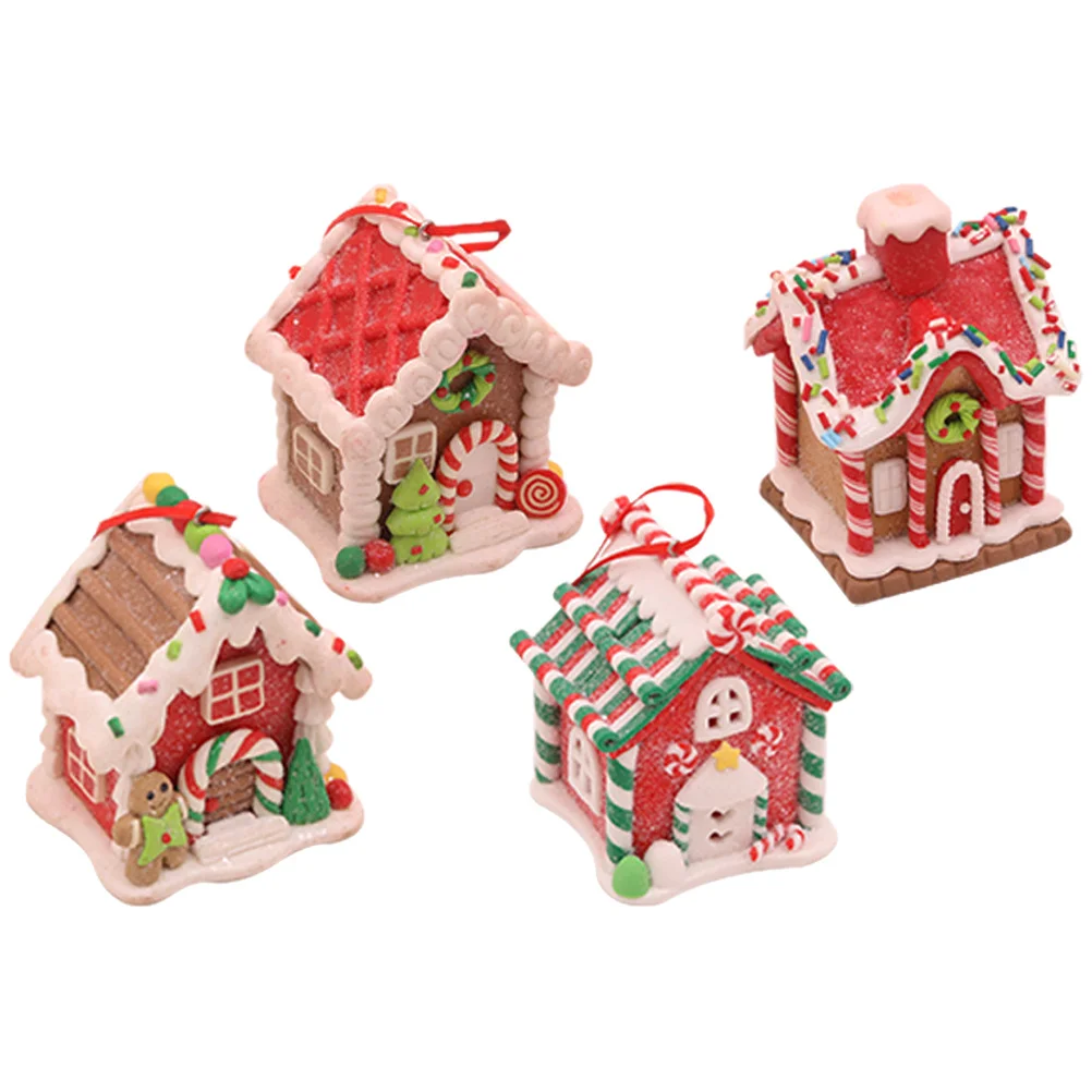 

4 Pcs Craft Christmas Ornaments Decorated Mini Gingerbread Houses Decorations for Home