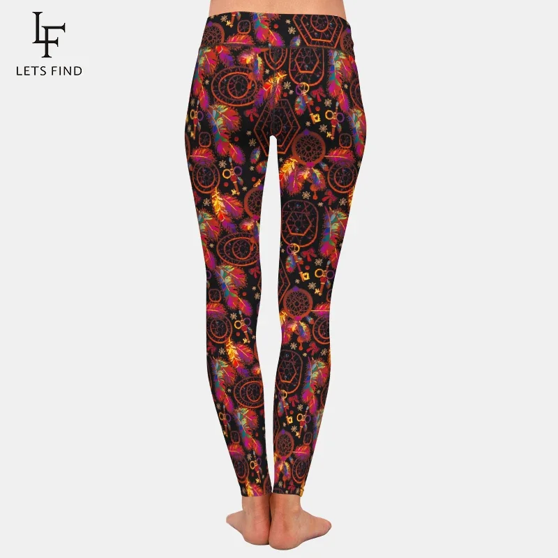 LETSFIND Fashion Women Dreamcatcher and Feather Print High Waist Leggings Comfortable and Sexy Leggings