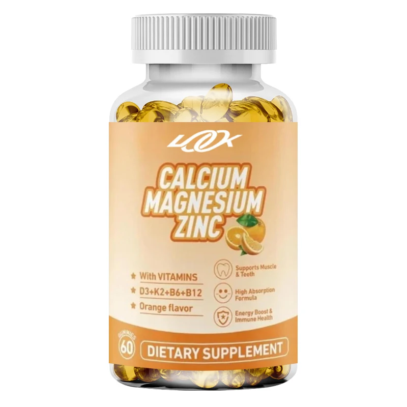 

Calcium Magnesium Zinc Gummies Containing Vitamins - Helps Support Bone and Immune Health, Vegan, Non GMO, 60 Capsules